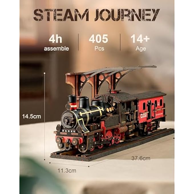 STEAM TRAIN 3D WOODEN PUZZLE, WOODEN TRAIN MODEL KITS FOR ADULTS FOR BUILDING, VINTAGE CRAFT SET FOR CRAFT MODELS, DIY CHRISTMAS AND BIRTHDAY GIFTS FOR MEN AND BOYS - Image 3